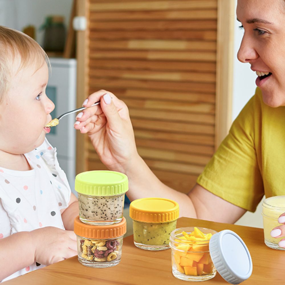 Baby Food Jars With Lids - 6 قطع من أوعية زجاجية متعددة